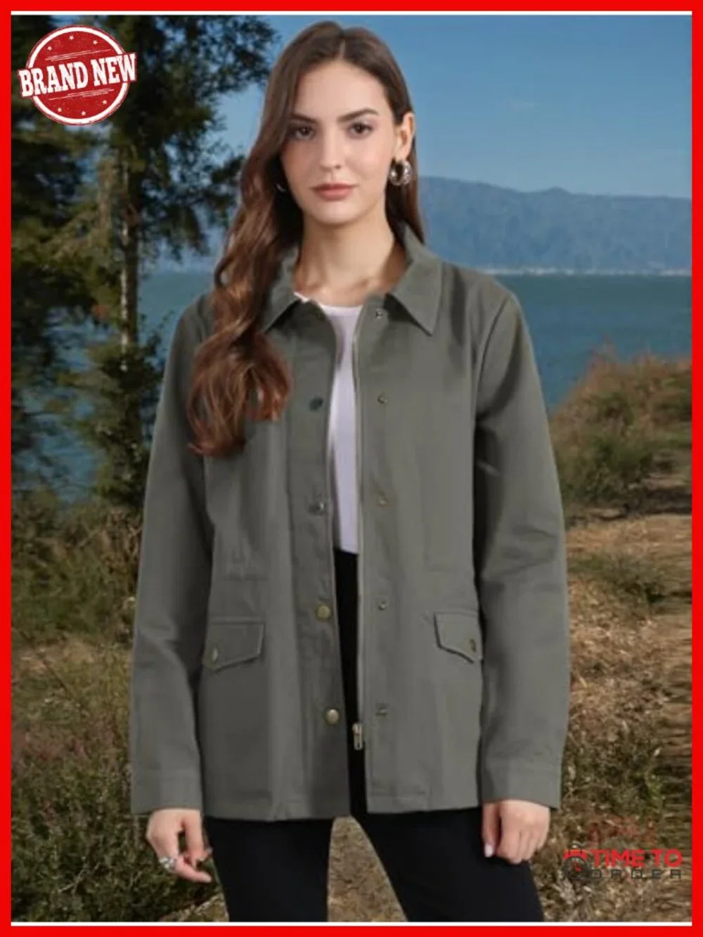 Women's Utility Anorak Jacket Cotton Drawstring Waist Snap Buttons Lightweight_2